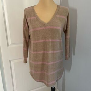 PaoLino V-neck Striped Brown and Pink Sweater
